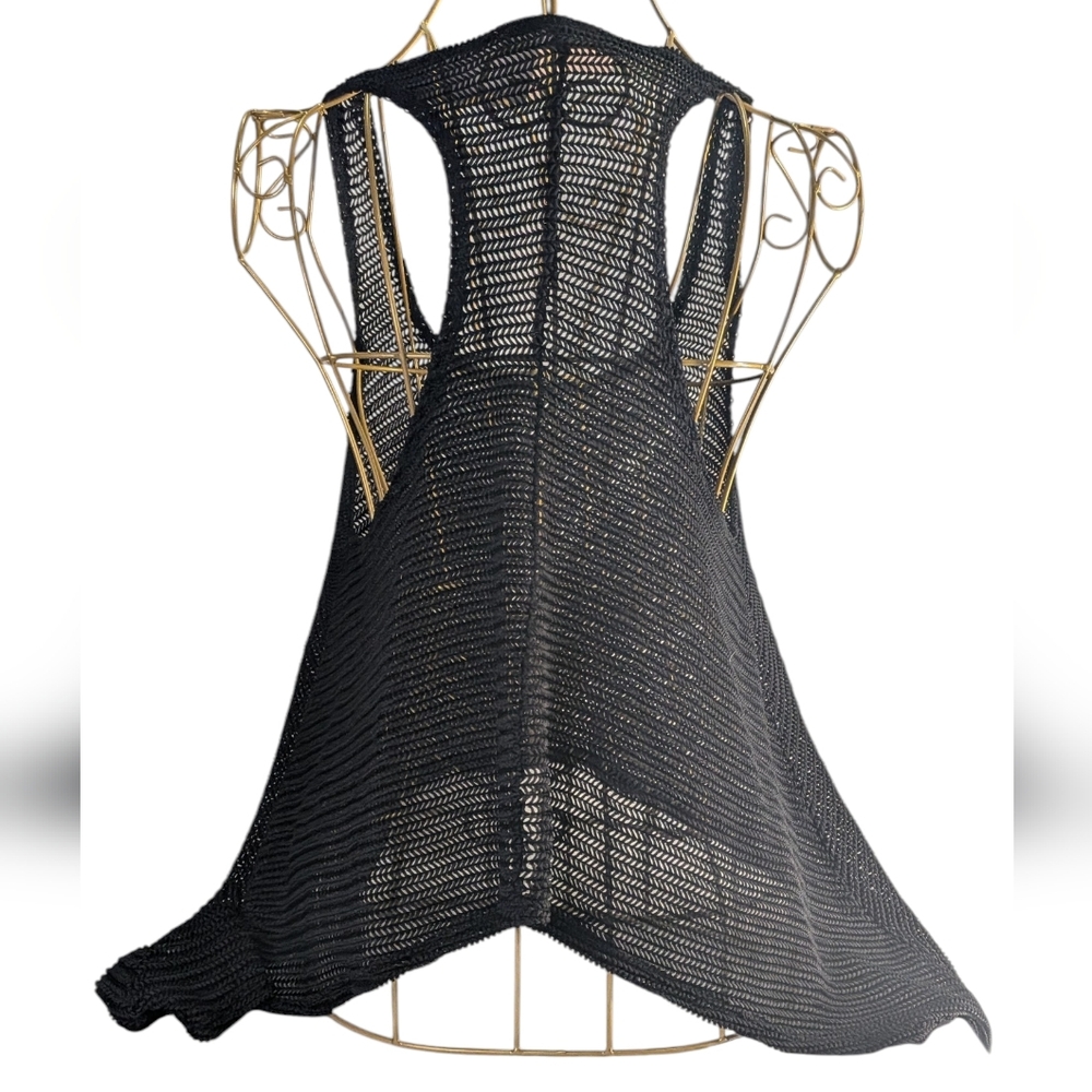 Poetry Black Open Knit Mesh Racerback Tank Top Sheer Y2K Medium